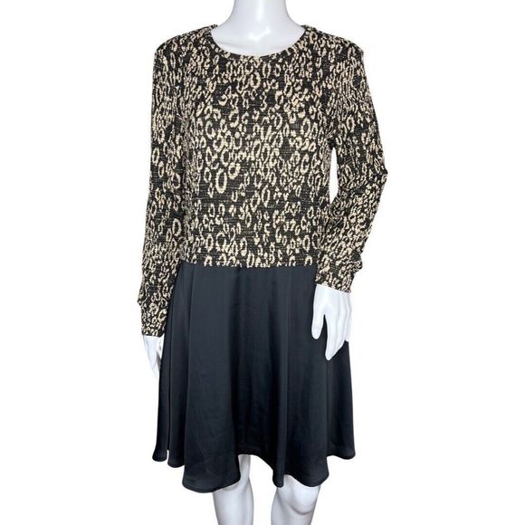 Anthropologie Dolan Dress Womens Medium Tan‎ Black Animal Print Party Office - Picture 1 of 7